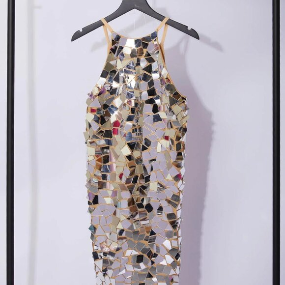 NWT Mew Mews April Embellished Silver Mirror Handmade Mini Dress - Picture 6 of 7